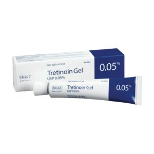 A tube of Tretinoin Gel .05% on a white background.