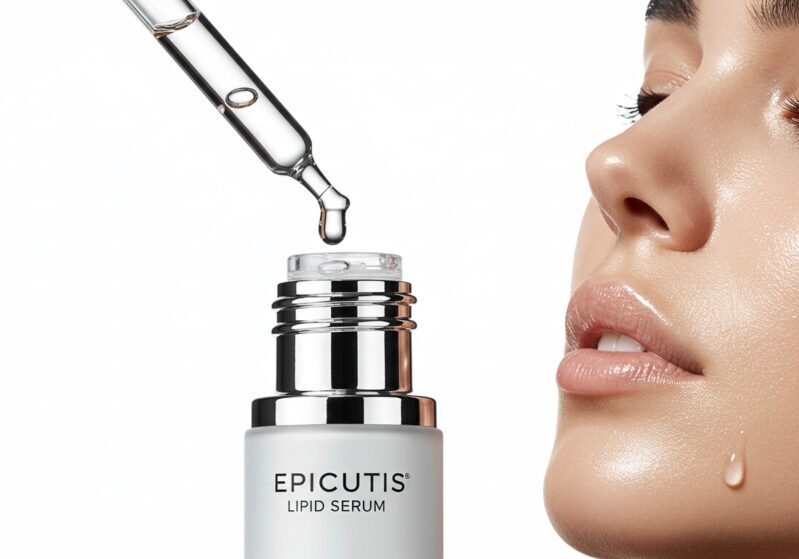 Epicutis Lipid Serum bottle with a drop of clear serum - KnoxGlow Aesthetics Farragut, Tennessee